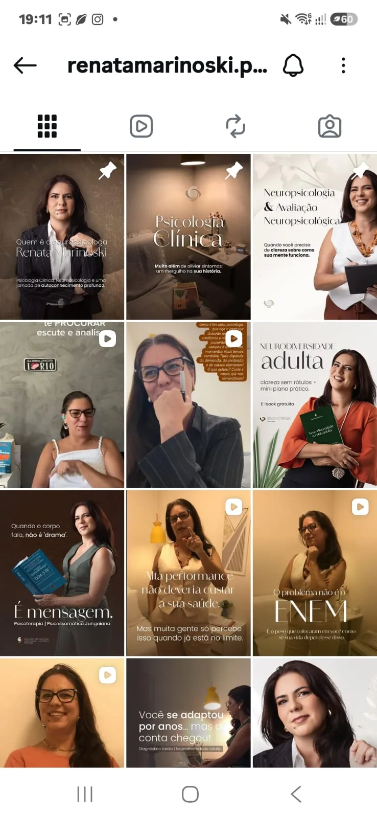 Feed do Instagram da Renata Marinoski depois do novo posicionamento